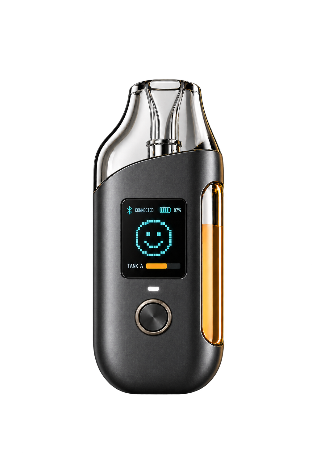 Single device concept with one amber tank, one physical button, graphite body and illuminated pixel display