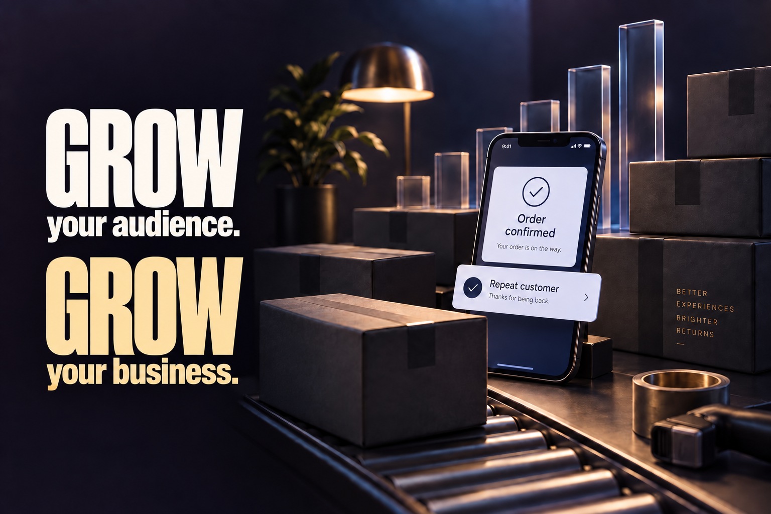 Grow your audience. Grow your business. A connected brand experience with repeat-customer orders and fulfillment.