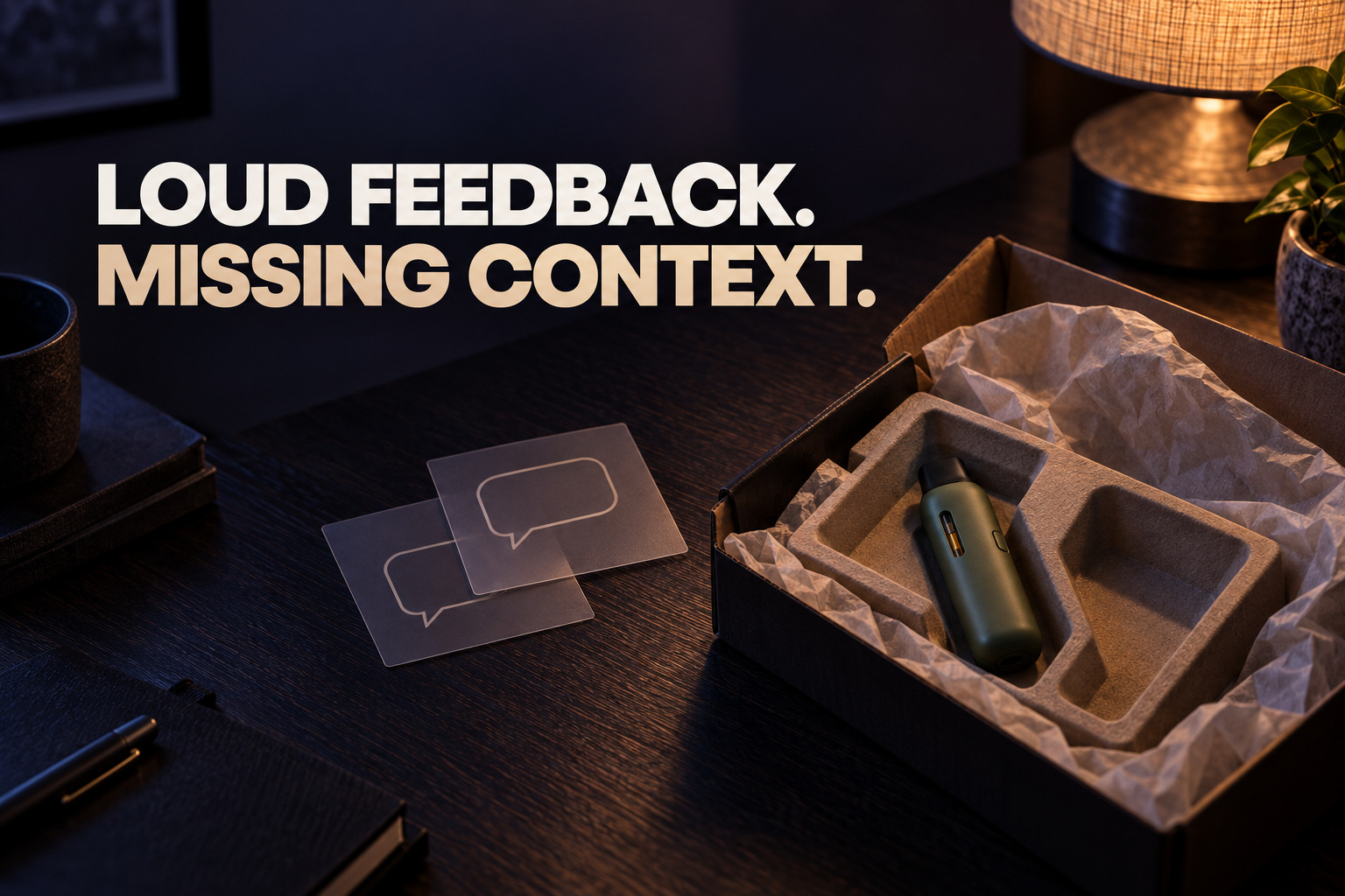 Loud feedback. Missing context. A returned generic device and incomplete feedback cards.