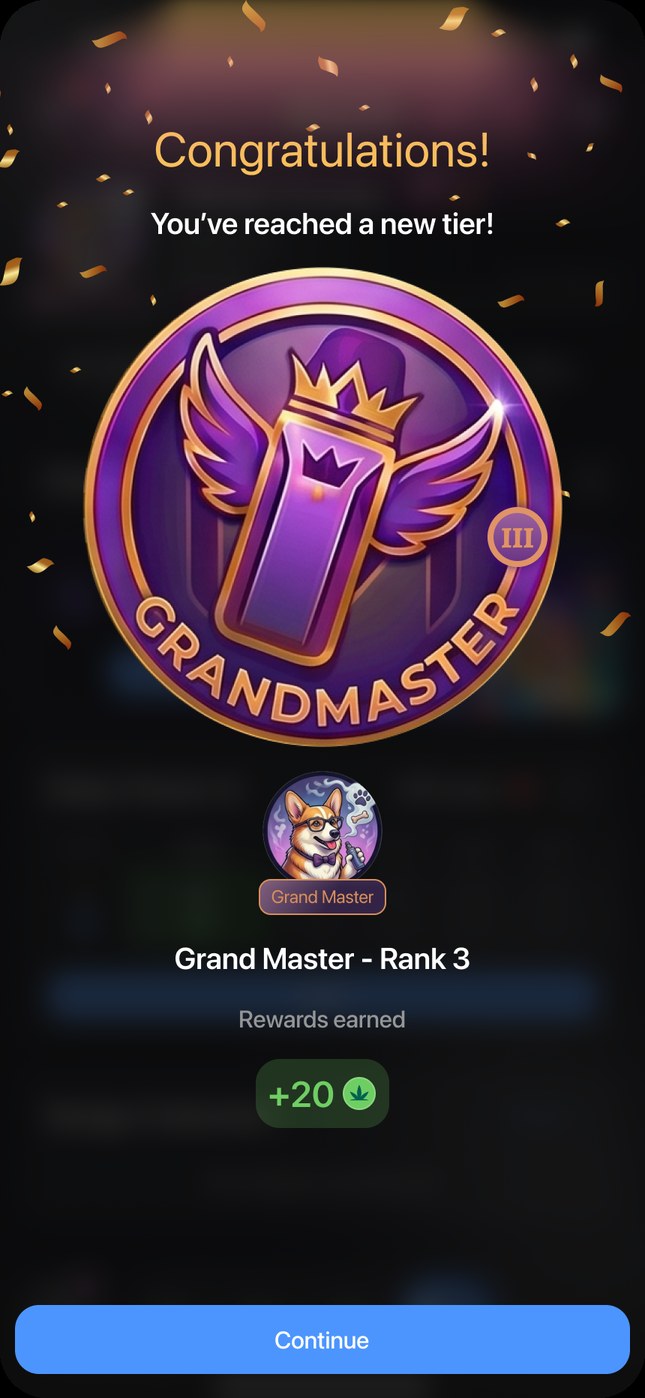 Tier up app screen: Grand Master, rank three