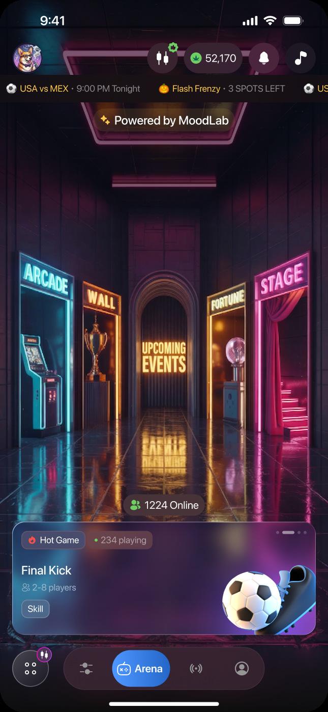 Arena home app screen