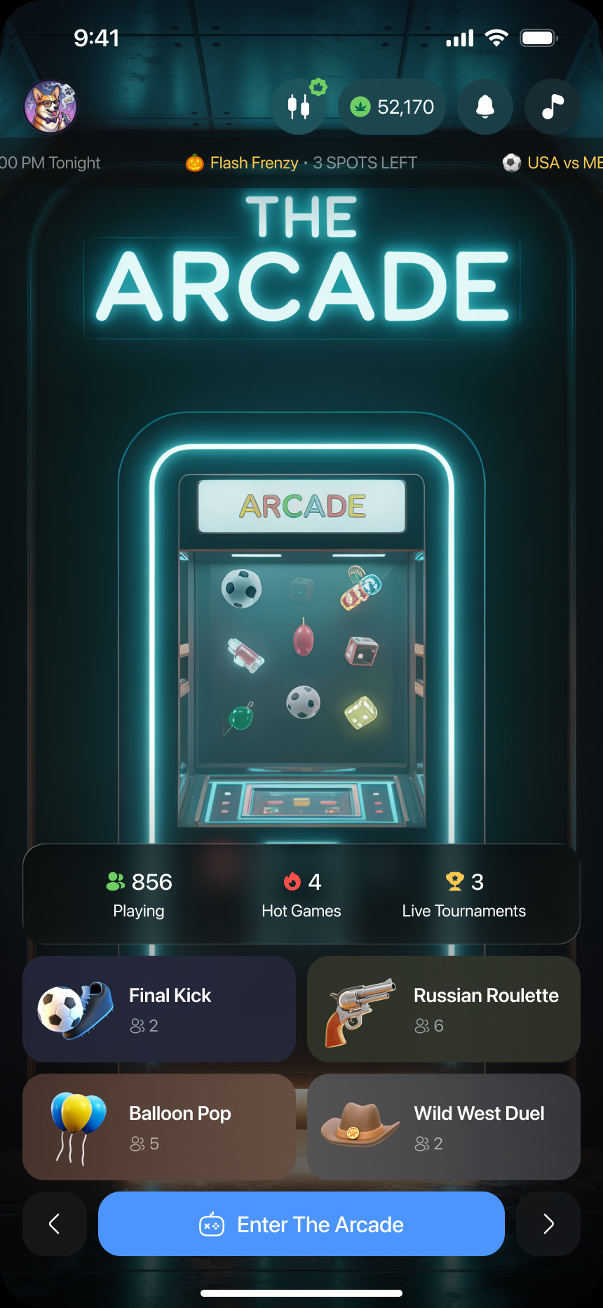 Full Arcade app screen