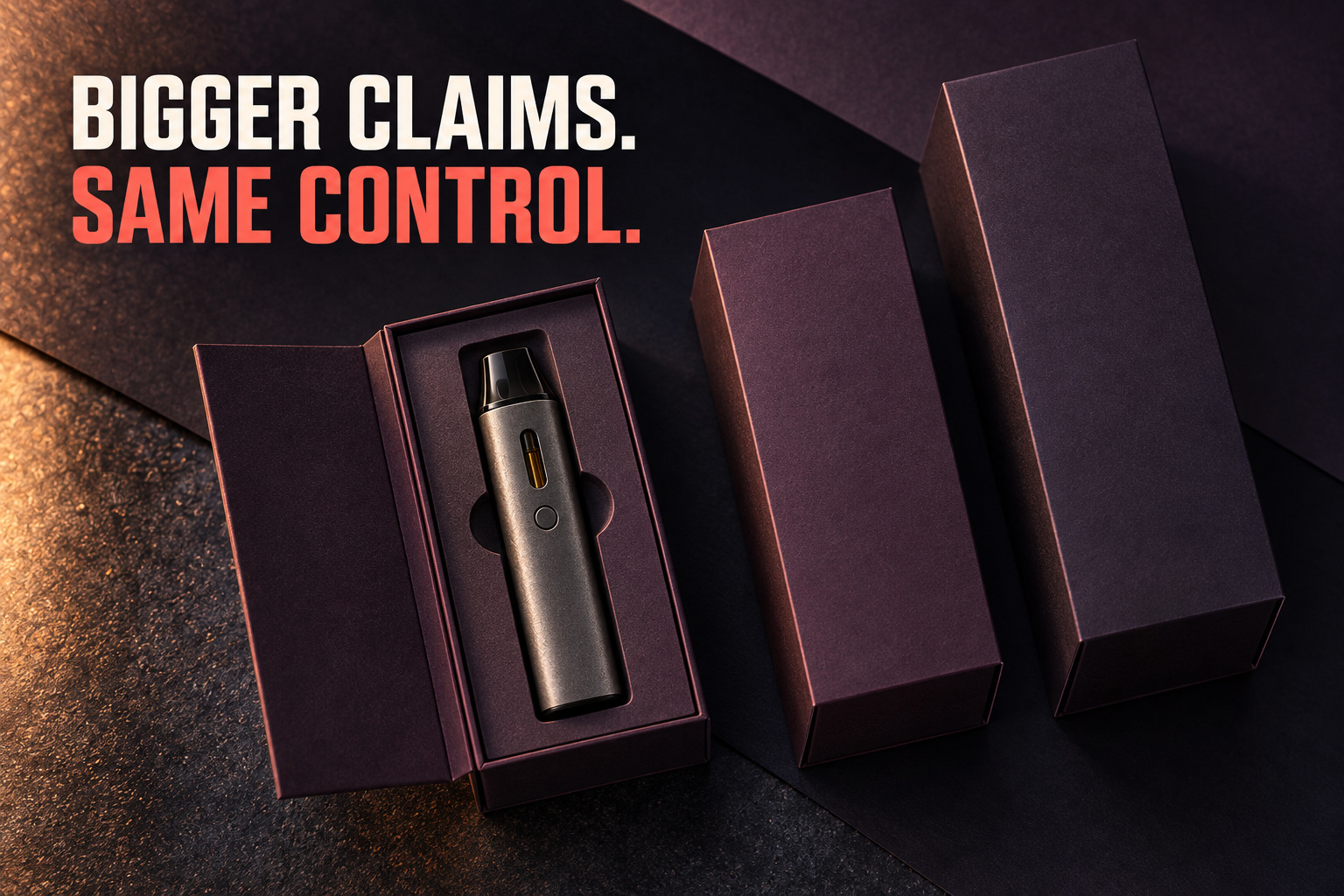 Bigger claims. Same control. Oversized packaging around a generic device.