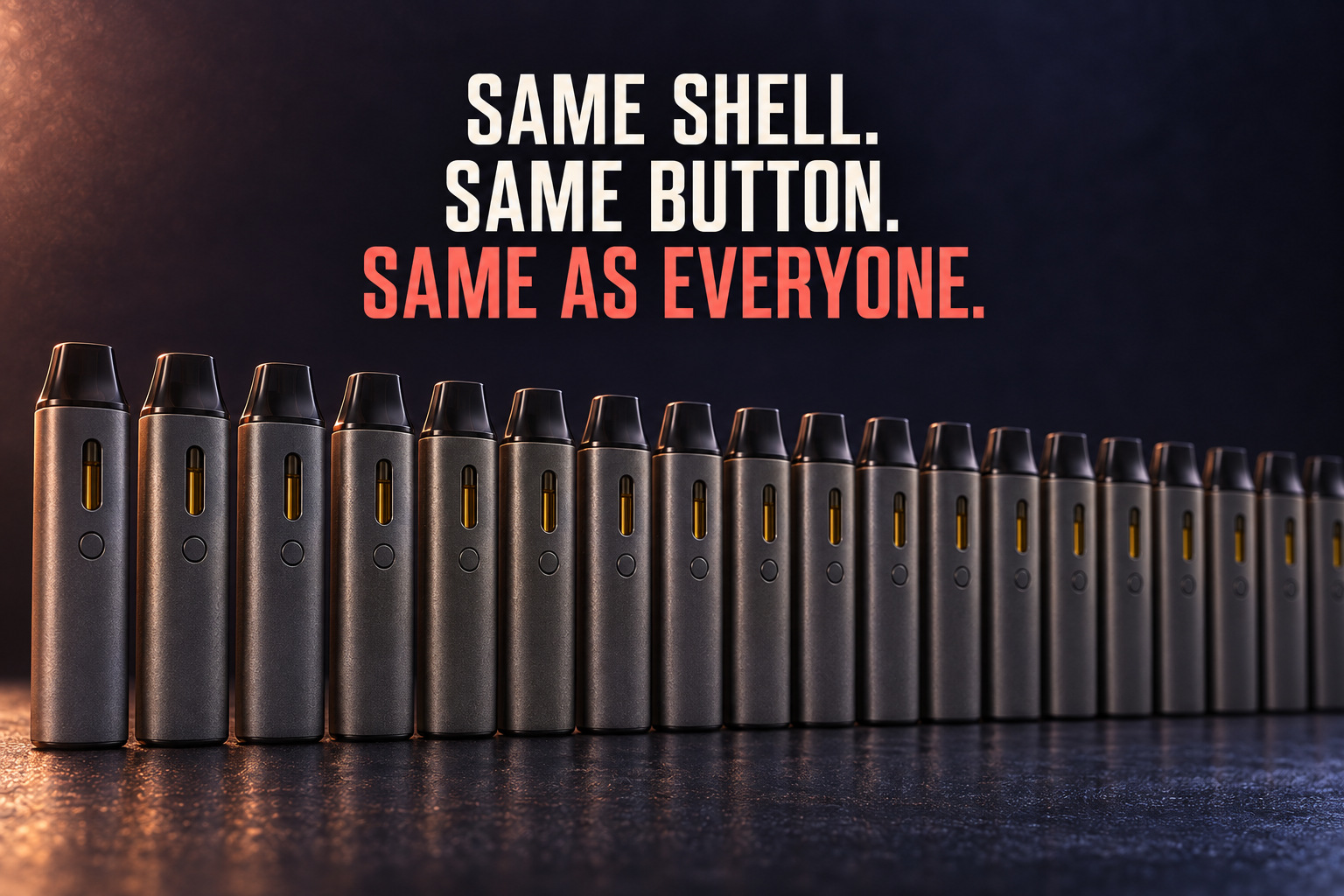 Same shell. Same button. Same as everyone. A row of generic devices.