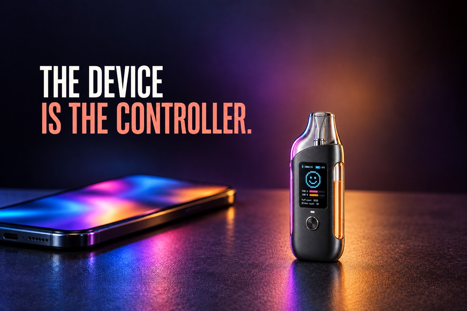 The device is the controller. Dual device design beside a phone.